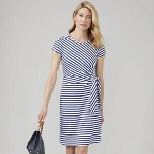J. McLaughlin Elora Dress Navy White Stripe Catalina Cloth Tie Waist Size Medium